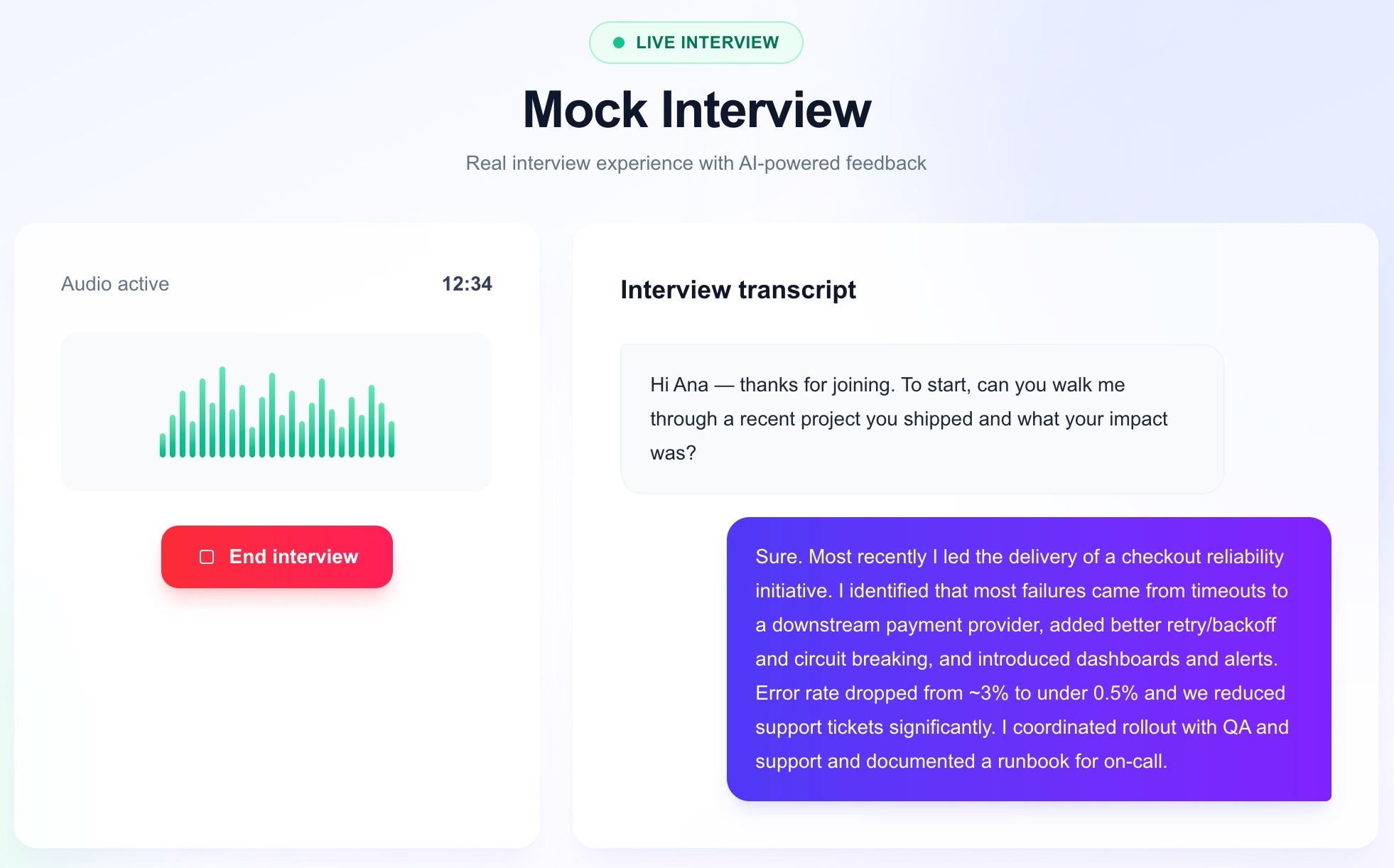 Mock interview screen